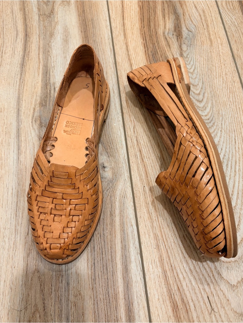 Women’s Tan Woven Leather Huarache Slip-On Loafers